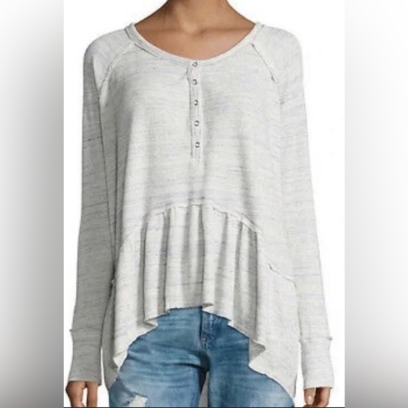 We the Free People Waffle Thermal Snap Coastline‎ Peplum Blouse Small - Picture 1 of 7